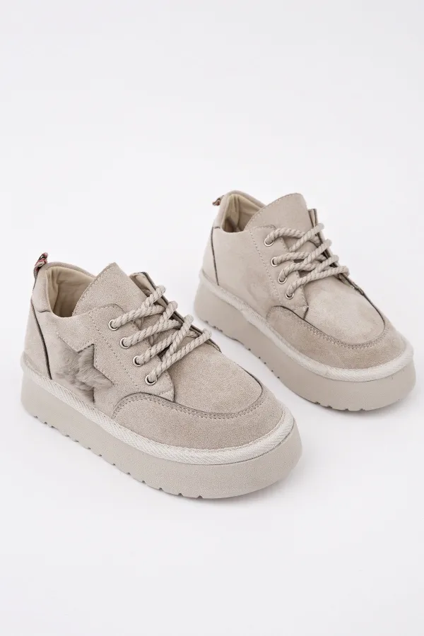 Muggo TRUNKS Kalın Taban Bağcıklı Yıldız Detaylı Çocuk Kışlık Sneaker Spor Ayakkabı