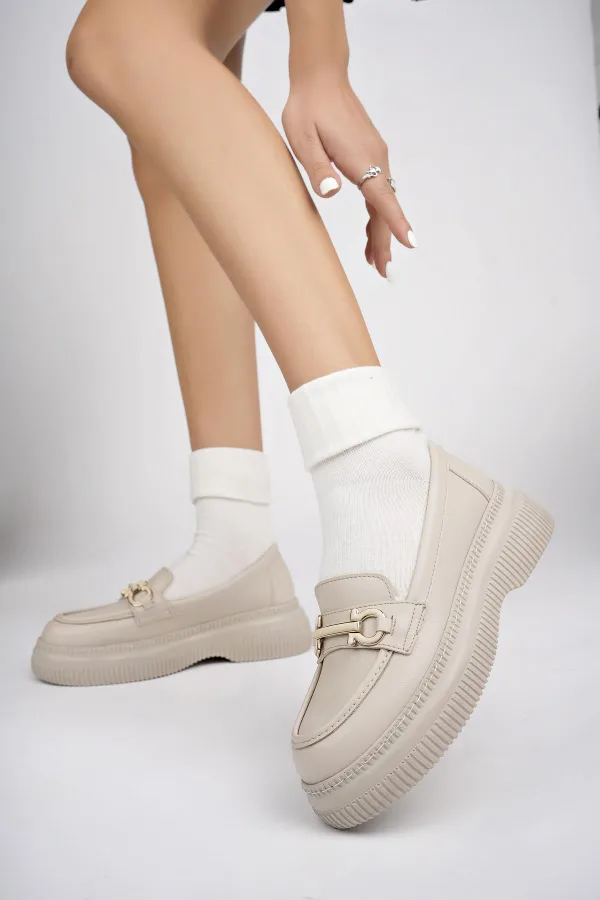 Muggo PEGULA Garantili Kadın Loafer Kalın Taban Günlük Casual Rahat Ayakkabı