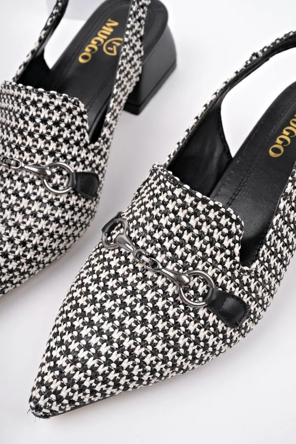 Muggo HERJEE Pointed Toe Open Back Woven Women's Casual Low Heel Shoes