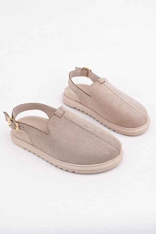 Muggo BUCKLE Süet Deri Ayarlanabilir Tokalı Günlük Rahat Önü Kapalı Kadın Sandalet