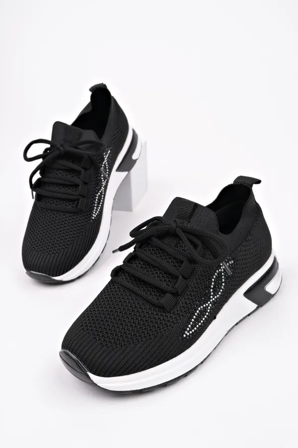 Chaussures de sport Muggo MARTHA pour femmes, à semelle épaisse, en maille décontractée et à lacets ornées de strass.