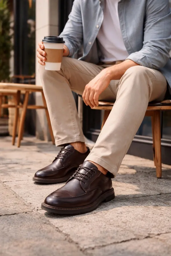 Chaussures décontractées classiques pour hommes Muggo DASH en cuir véritable à lacets et semelle épaisse