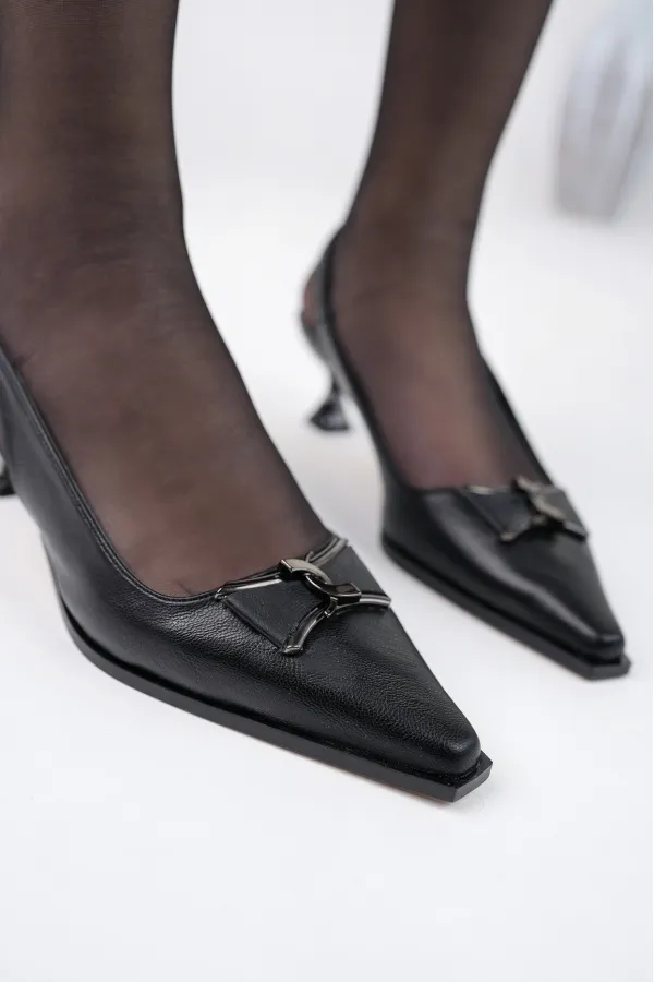 Muggo FOREST Arkası Açık Toka Detaylı Günlük Klasik Topuklu Kadın Stiletto Ayakkabı