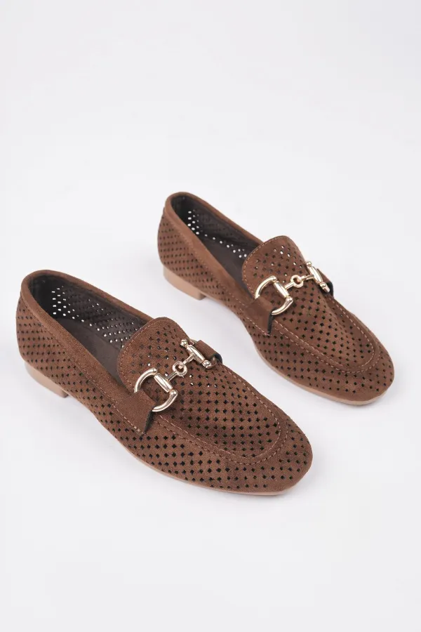 Muggo PHUKET Guaranteed Metal Buckle Laser-Cut Breathable Leather Women's Loafer Casual Shoes Muggo PHUKET Guaranteed Metal Buckle Laser-Cut Breathable Leather Women's Loafer Casual Shoes