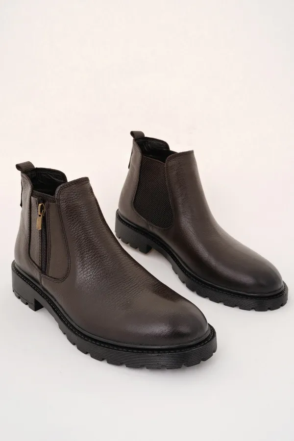 Bottes d'hiver pour hommes Muggo LUXOR en cuir véritable avec fermeture éclair