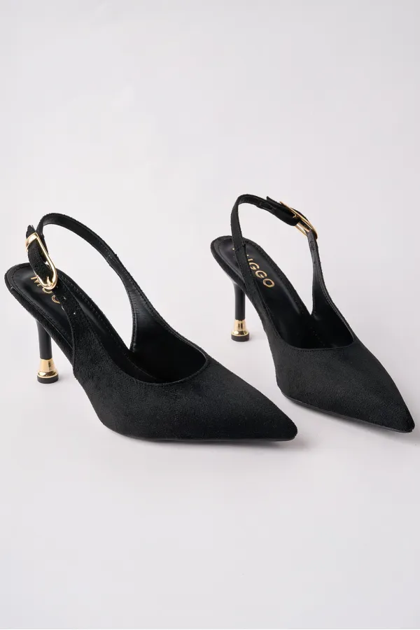 Muggo CHİC Sivri Burun Arkası Açık Kadın Topuklu Ayakkabı