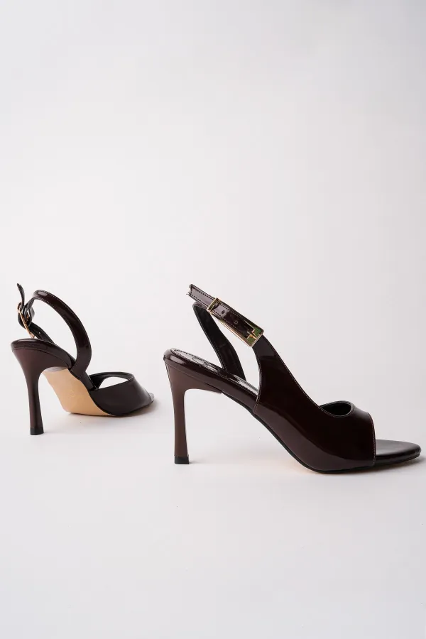 Muggo PURELINE Patent Leather Pointed Toe Thin Heel Open Back Women's High Heels