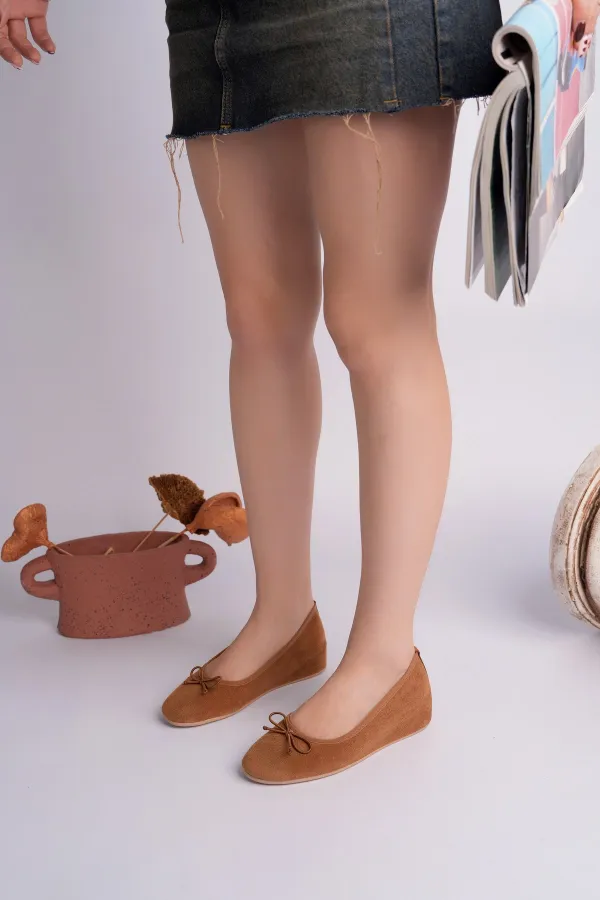 Muggo HİDDEN Gizli Topuklu Fiyonk Detaylı Deri Kadın Babet