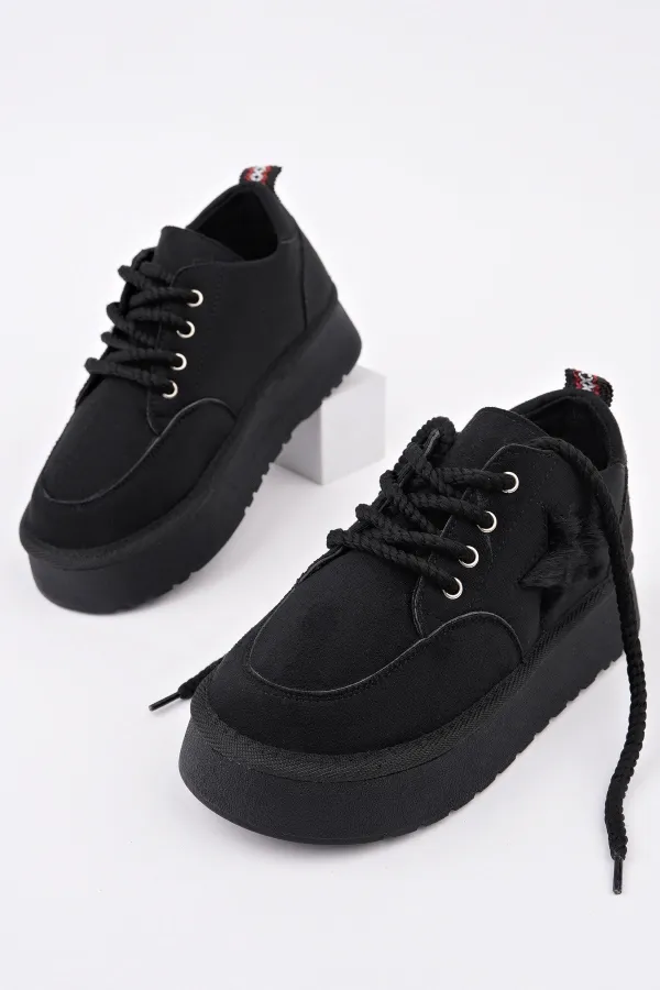 Muggo TRUNKS Kalın Taban Bağcıklı Yıldız Detaylı Çocuk Kışlık Sneaker Spor Ayakkabı