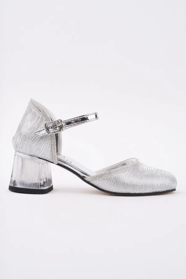 Muggo ELSE Bilekten Bağlamalı Simli Kız Çocuk Kısa Topuklu Ayakkabı