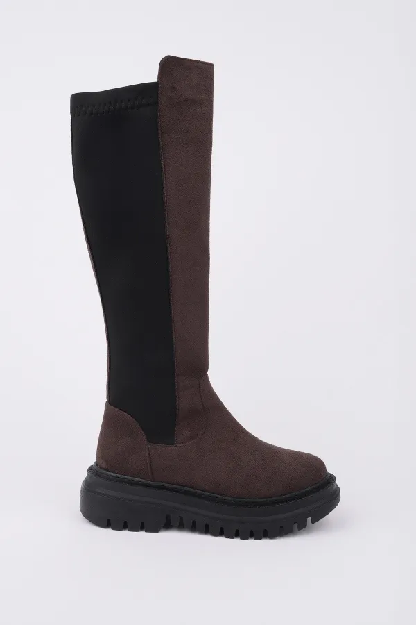Bottes Muggo DIASA en daim à semelle épaisse et détails extensibles, fermeture éclair pour femmes