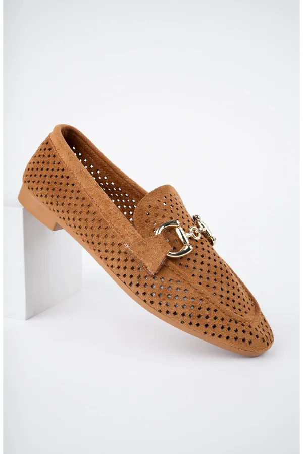 Muggo PHUKET Guaranteed Metal Buckle Laser-Cut Breathable Leather Women's Loafer Casual Shoes Muggo PHUKET Guaranteed Metal Buckle Laser-Cut Breathable Leather Women's Loafer Casual Shoes