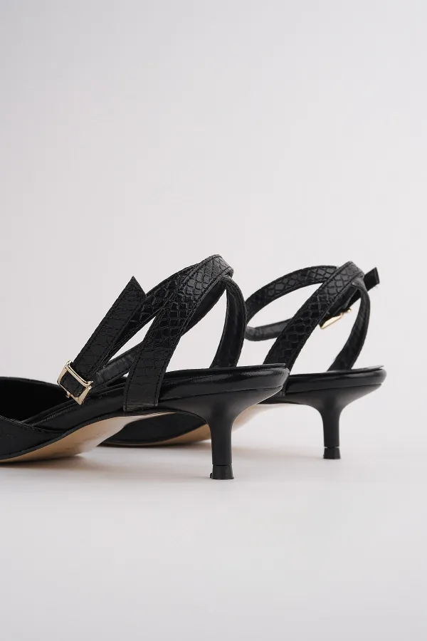 Muggo KICK Women's Crocodile Pattern Pointed Toe Thin Heel Ankle Strap Shoes