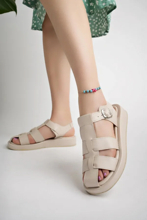 Muggo DOSSİ Guaranteed Platform Heel Ankle Strap Buckle Women's Sandals