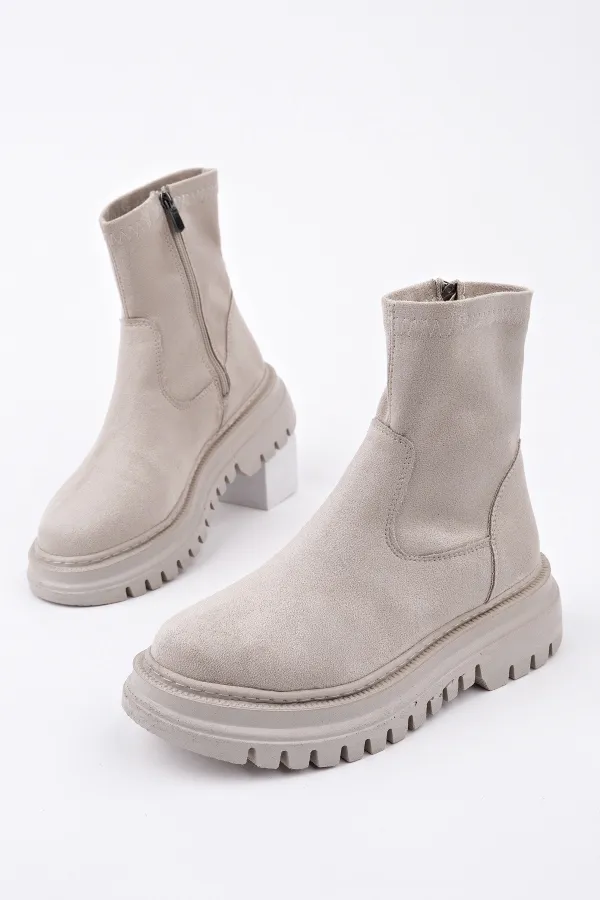 Muggo SUEVA Suede Chunky Sole Zippered Women's Boots