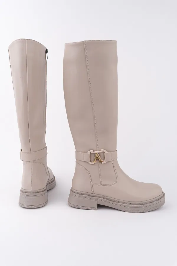 Muggo AVENTRA Kemer ve Toka Detaylı Fermuarlı Kadın Çizme
