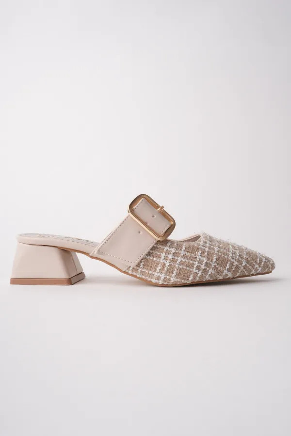 Muggo DESTİNY Gold Tokalı Tek Bant Sivri Burun Kadın Topuklu Terlik