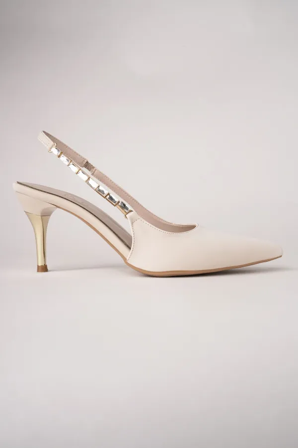 Muggo VİVARA Zincir Detaylı Sivri Burun Arkası Açık Kadın Topuklu Ayakkabı