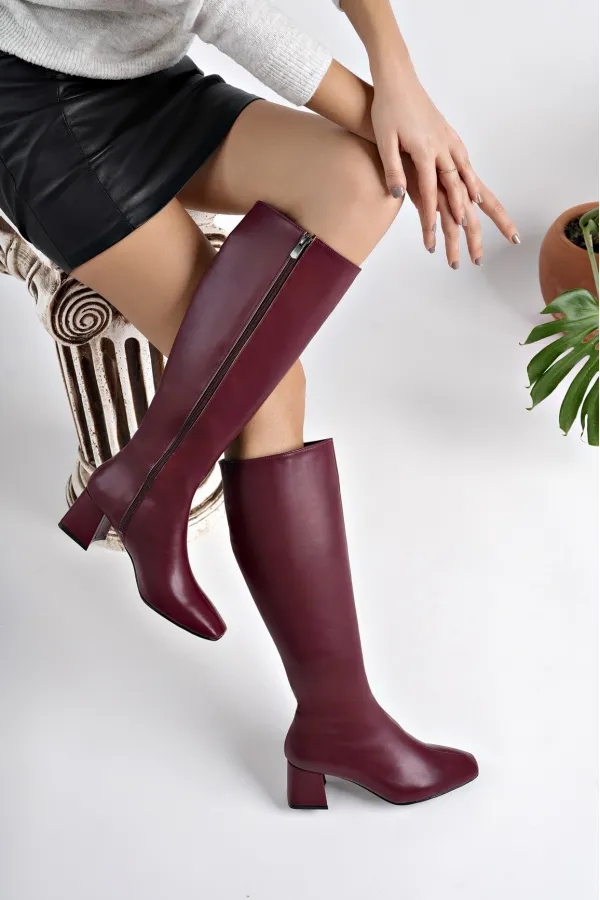 Bottes à talons pour femmes Muggo KAROLINE, bout carré garanti, fermeture éclair latérale