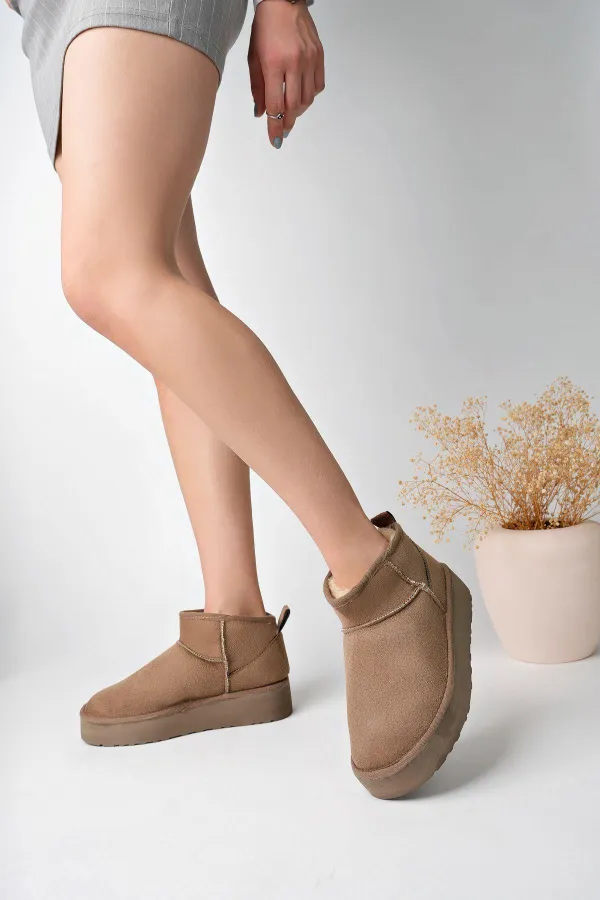 Bottines courtes décontractées Muggo HUG Guaranteed pour femmes, à semelle épaisse et doublure en fourrure.