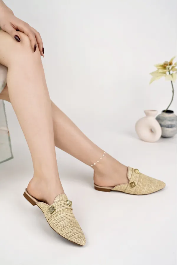 Pantoufles décontractées en paille à bout fermé pour femmes Muggo KENDAL