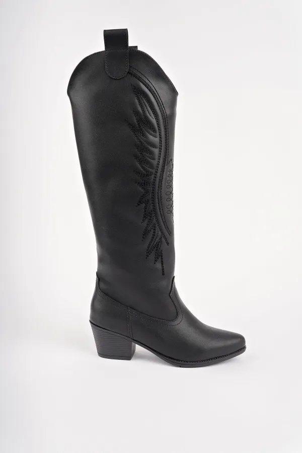 Bottes de cowboy pour femmes Muggo RODEO avec détails de surpiqûres et talon épais 