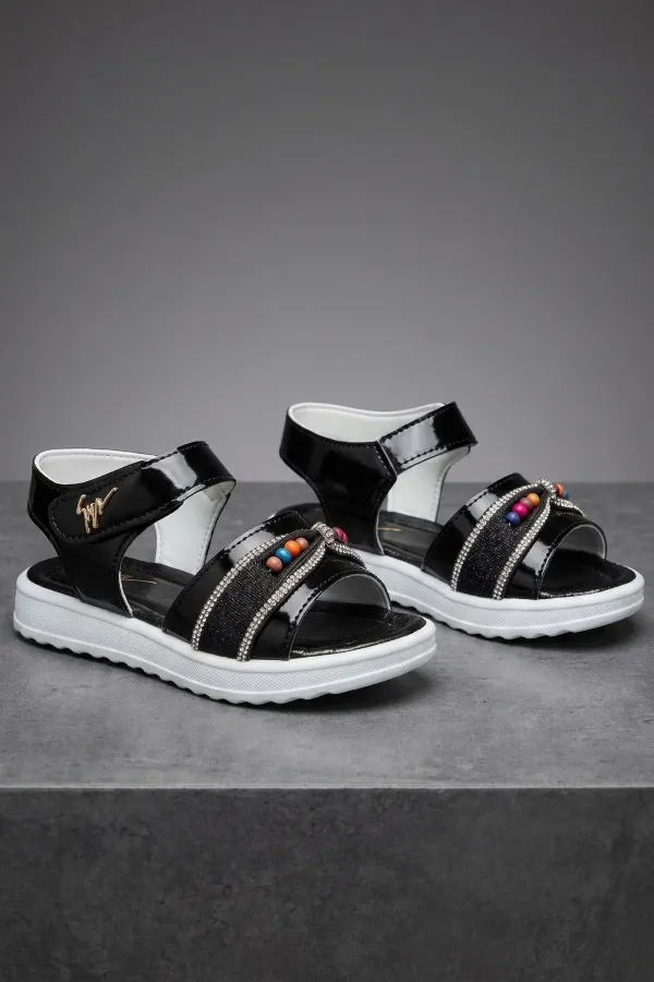 Sandales pour filles Muggo BUTTERFLY avec nœud en perles colorées et fermeture velcro