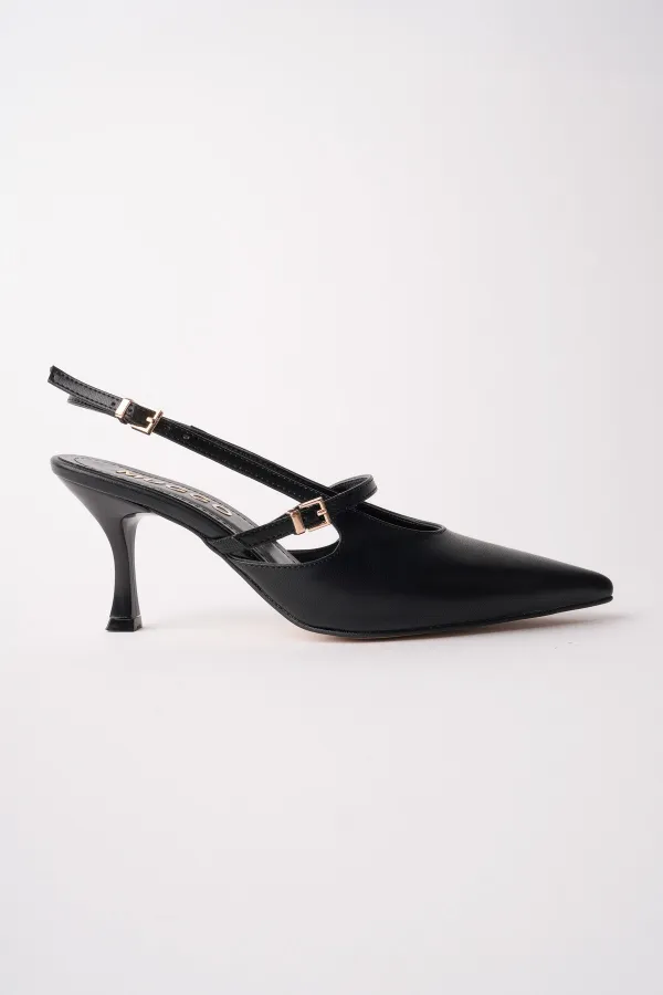 Muggo ANJELA Belt Detail Pointed Toe Open Back Women's High Heel Shoes