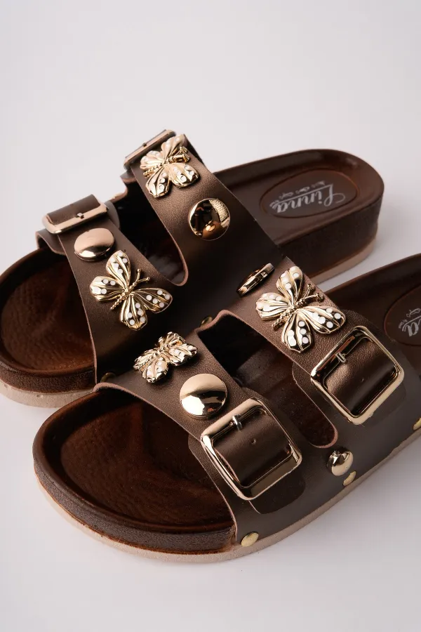 Muggo NYSSA Women's Casual Slippers with Butterfly Accessory and Double Buckle Muggo NYSSA Women's Casual Slippers with Butterfly Accessory and Double Buckle