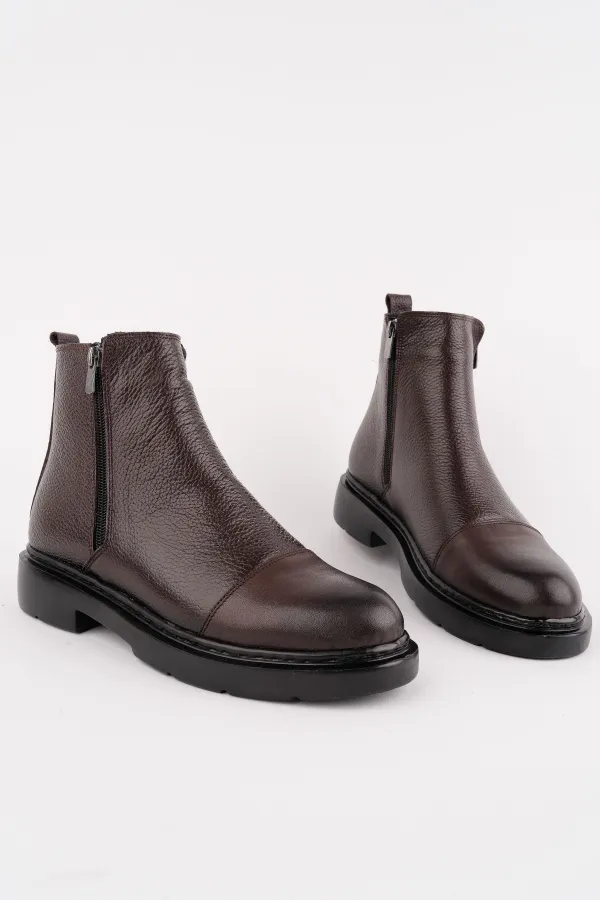 Bottes Chelsea d'hiver pour homme Muggo DRAKO en cuir véritable avec double fermeture éclair