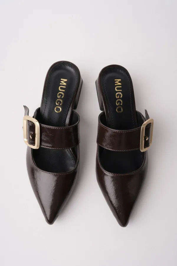 Muggo DESTİNY Gold Tokalı Tek Bant Sivri Burun Kadın Topuklu Terlik