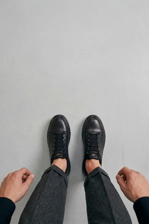 Baskets décontractées à lacets Muggo DUSK en cuir véritable pour homme, semelle épaisse.