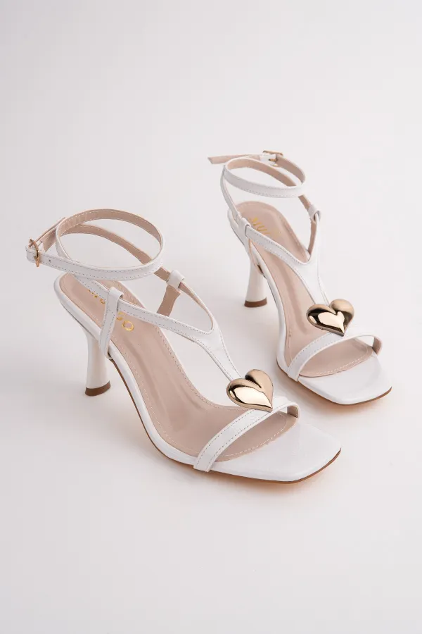 Muggo HEART Women's Sandals with Heart Accessory and Thin Heel