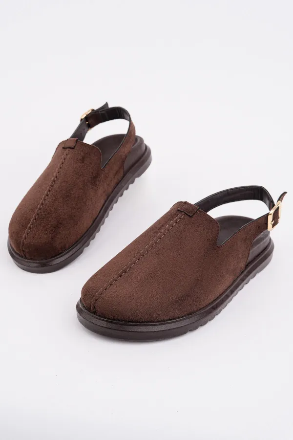 Muggo BUCKLE Süet Deri Ayarlanabilir Tokalı Günlük Rahat Önü Kapalı Kadın Sandalet