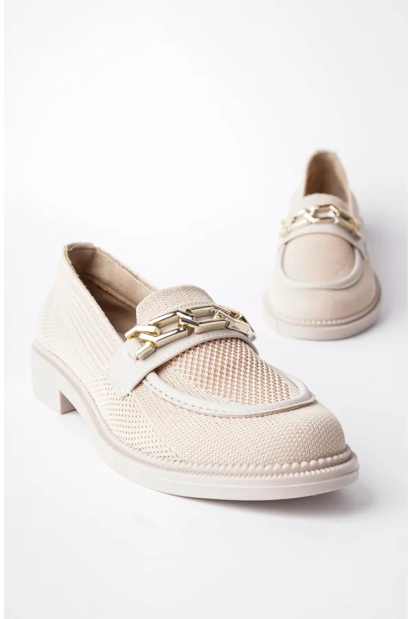 Muggo VIOLA Guaranteed Knitted Women's Loafer Casual Shoes with Metal Buckle