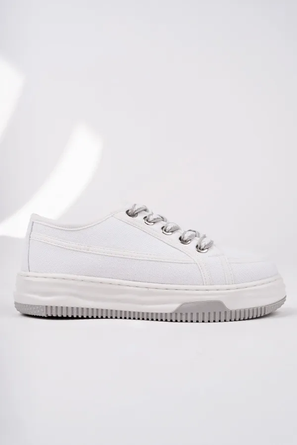 Muggo CARİNA Kalın Taban Keten Kumaş Bağcıklı Kadın Günlük Sneaker Spor Ayakkabı