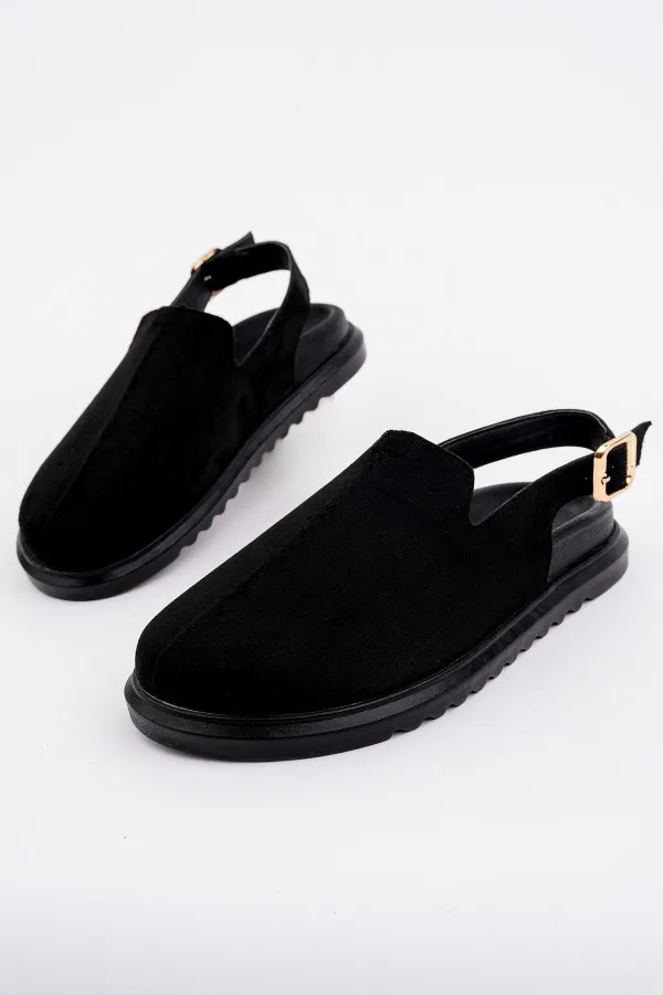 Muggo BUCKLE Süet Deri Ayarlanabilir Tokalı Günlük Rahat Önü Kapalı Kadın Sandalet