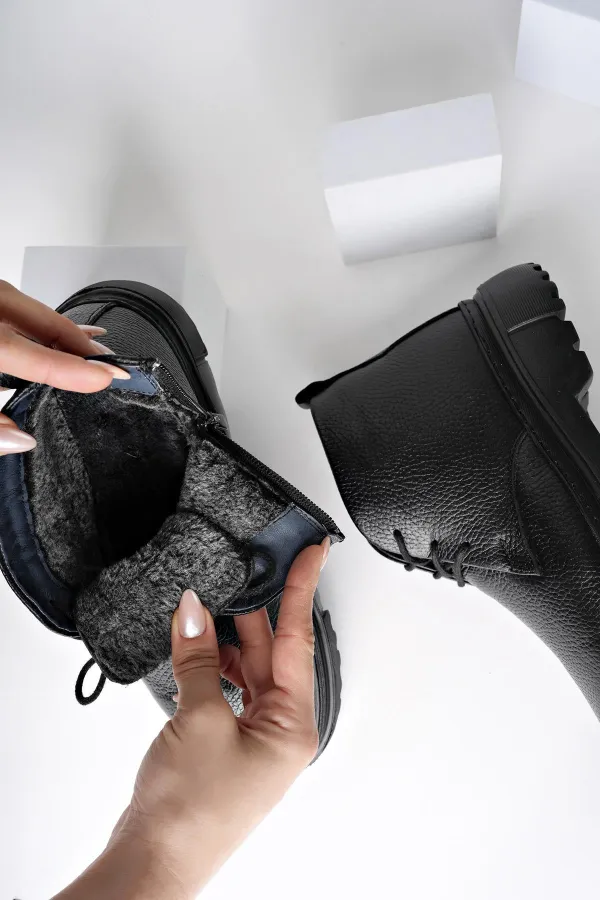 Bottes Chelsea d'hiver pour homme Muggo FODEN en cuir véritable avec fermeture éclair et fourrure à l'intérieur et semelle EVA