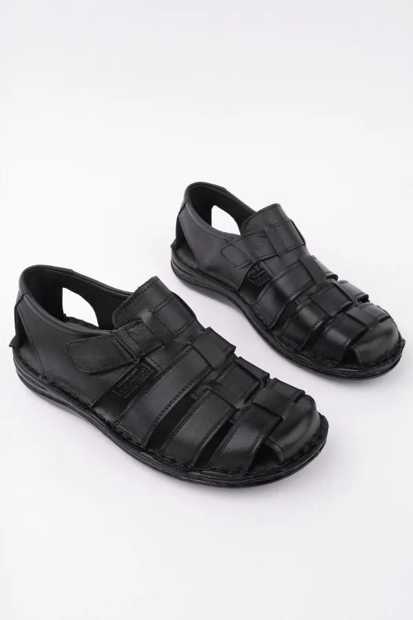 Sandales orthopédiques décontractées pour hommes Muggo Edinburgh, en cuir véritable, confortables et à semelle souple, garanties par la marque Edinburgh.