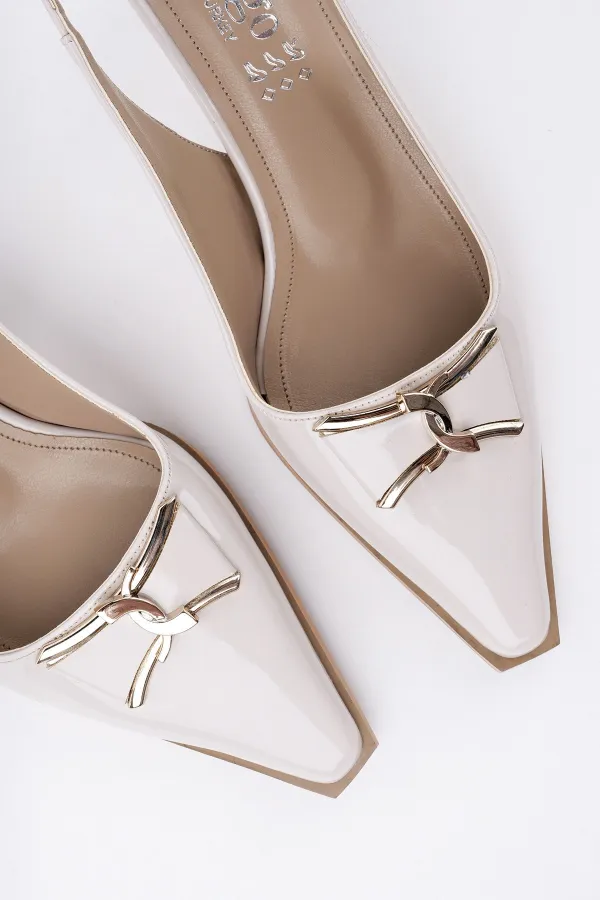 Muggo FOREST Arkası Açık Toka Detaylı Günlük Klasik Topuklu Kadın Stiletto Ayakkabı