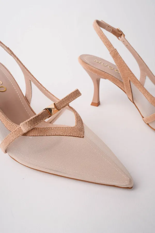 Escarpins à bout pointu et talon ouvert pour femme Muggo LOVER, ornés d'un nœud en résille.