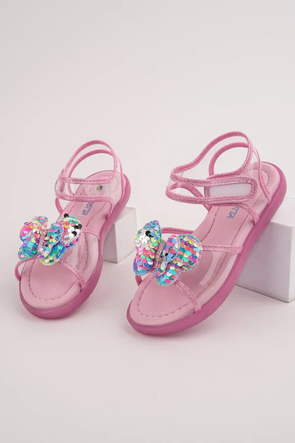 Sandales transparentes à scratch Muggo Pickles avec détails papillon et paillettes