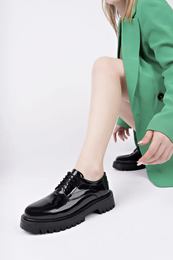 Muggo BLANCA  Bağcıklı Hakiki Deri Kalın Taban Günlük Casual Makosen Kadın Loafer Ayakkabı