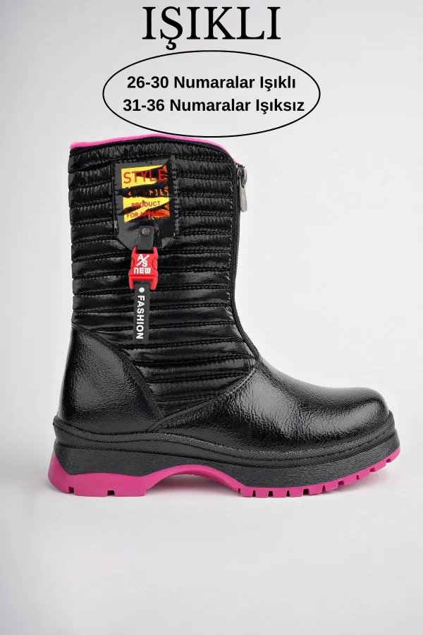 Bottes de pluie et de neige Muggo BLOOM pour enfants, garanties, avec doublure polaire, fermeture éclair sur le devant et semelle crantée.