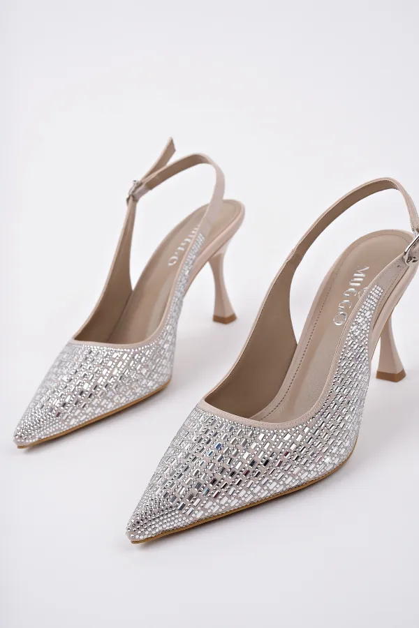Chaussures habillées classiques à talons pour femmes, bout pointu et talon ouvert, de la marque Muggo JEWELLERY