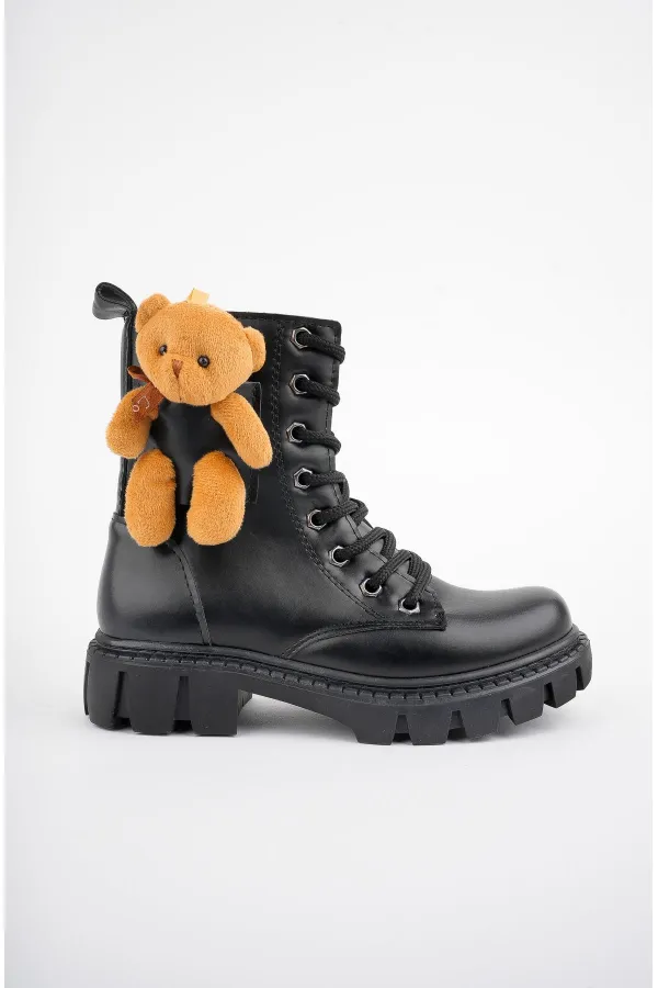 Bottes pour enfants Muggo PINKY à lacets et fermeture éclair, motif ours en peluche garanti