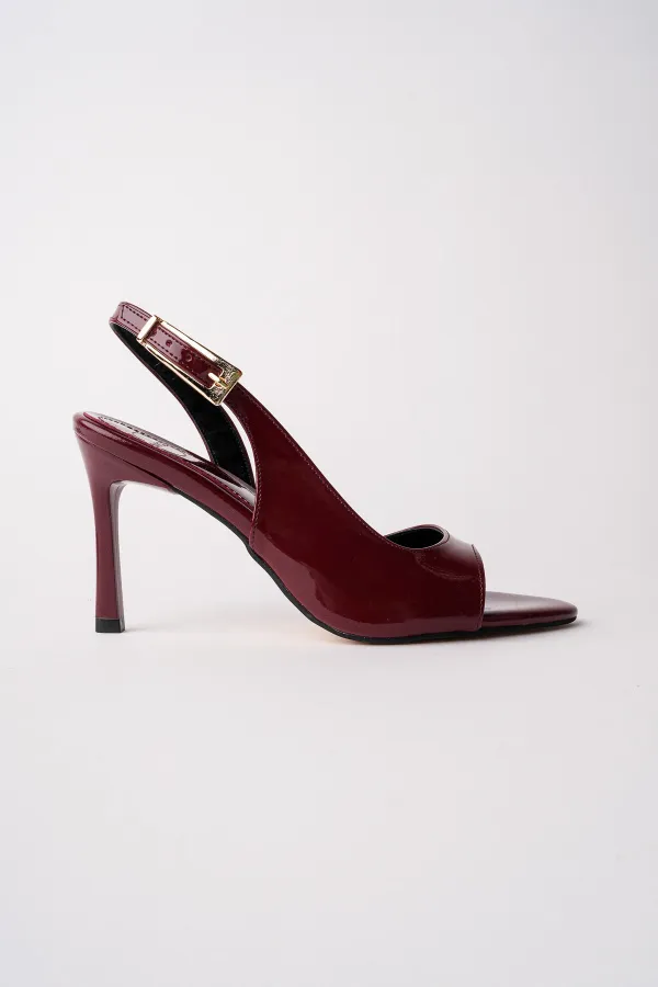 Muggo PURELINE Patent Leather Pointed Toe Thin Heel Open Back Women's High Heels