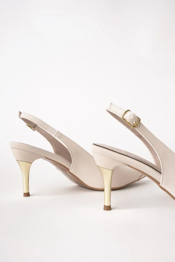 Muggo STARLYN Pointed Toe Open Back Women's High Heels with Stone Embellishments