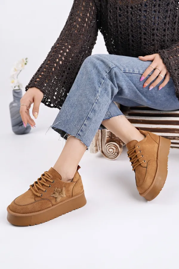 Muggo KOZMOS Kalın Taban Bağcıklı Yıldız Detaylı Kadın Kışlık Sneaker Spor Ayakkabı Muggo KOZMOS Kalın Taban Bağcıklı Yıldız Detaylı Kadın Kışlık Sneaker Spor Ayakkabı