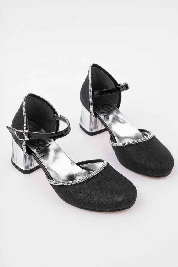 Muggo ELSE Bilekten Bağlamalı Simli Kız Çocuk Kısa Topuklu Ayakkabı